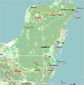 Mappa piccola del tour Mistero Maya